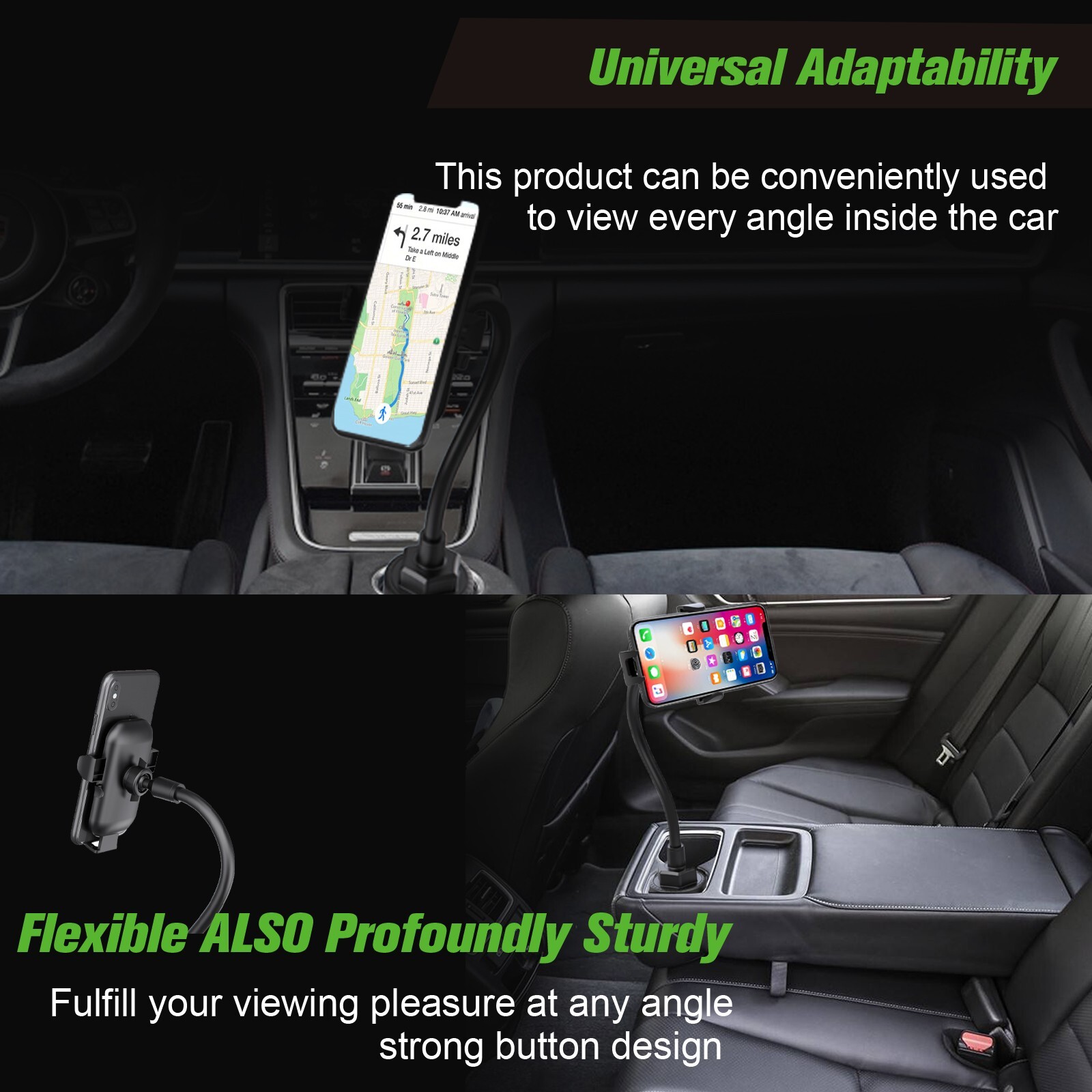 Car Cup Mount Holder Universal 360° Adjustable Phone Lock Stand For Cell Phone