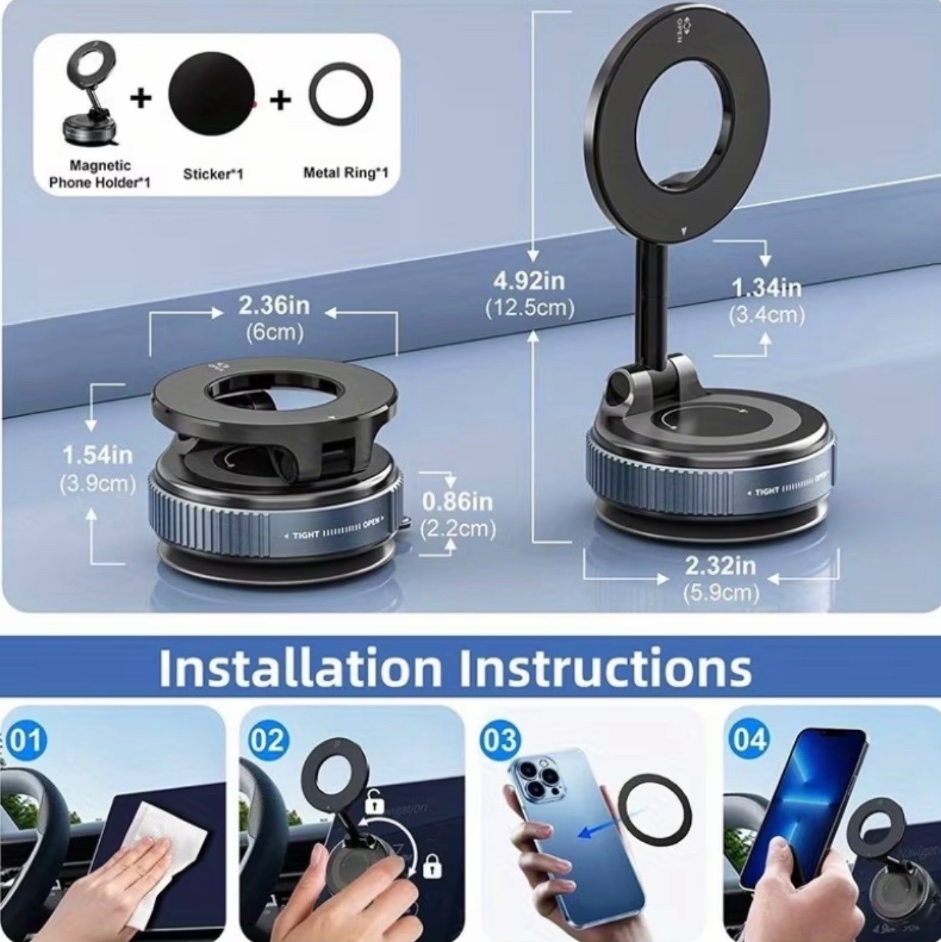 Vacuum Magnetic Phone Holder 360° Adjustable Foldable Phones Mount for Car Gym