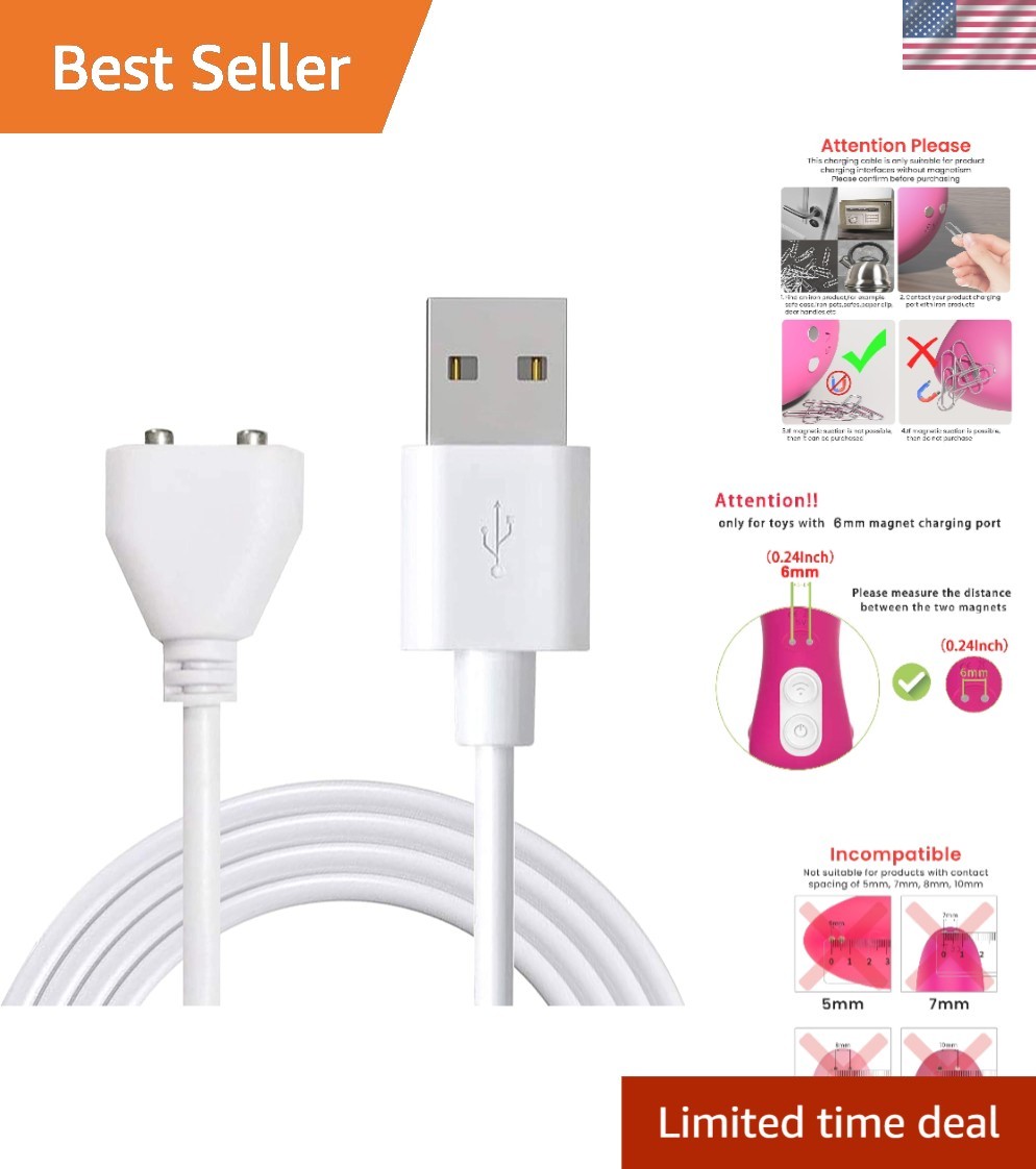 Magnetic USB DC Charger Cable Replacement – 6mm/0.24inch, White, Fast Charging