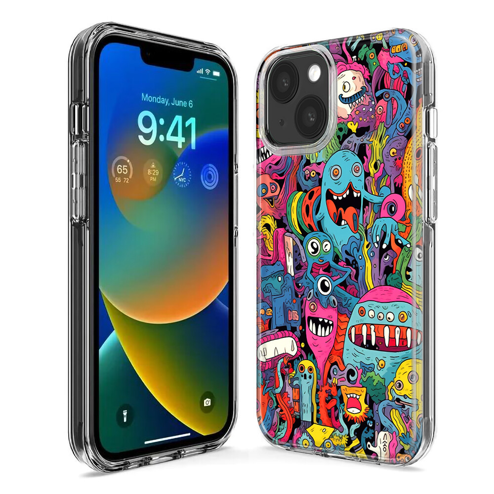 For Apple iPhone 14 Pro Shockproof Case Psychedelic Aliens Characters