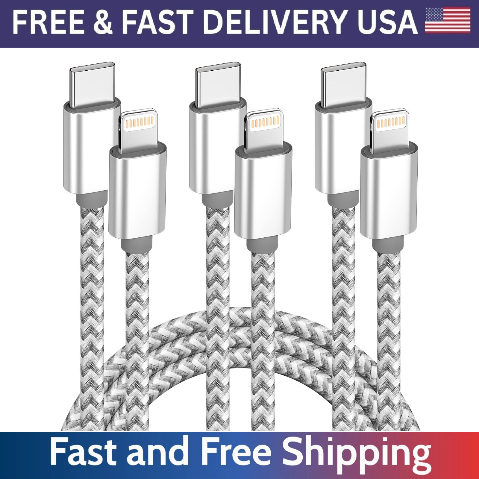 USB C to Lightning Cable 3Pack 6 FT Apple MFi Certified iPhone Fast Charger Type