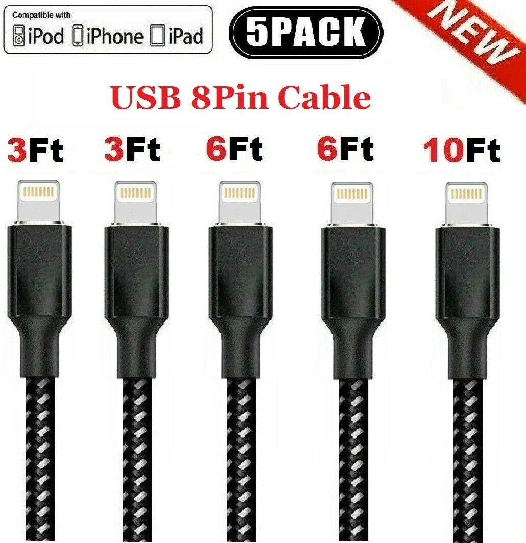 5x Heavy Duty Fast Charger Cable Charging Cord For iPhone 8 X XS 11 12 13 14 Max