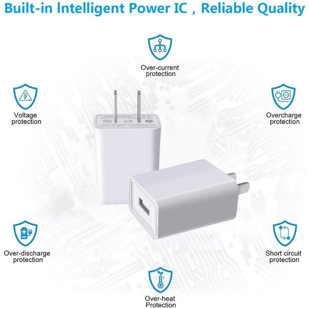 2Pack Lot 5V 2A USB Port Jack Wall Charger 5 Volt v 2 Amp AC to DC Power Adapter
