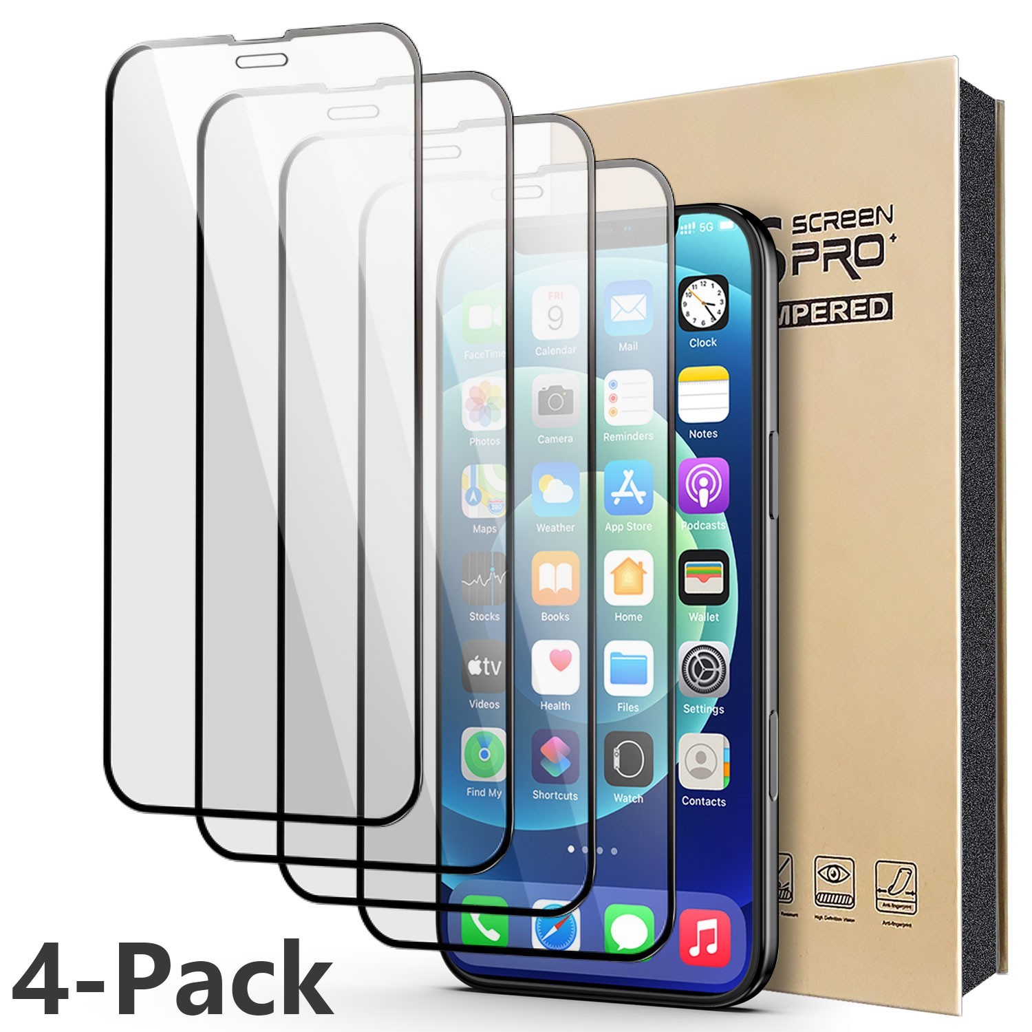 4X For Apple iPhone 12/12 Pro/12 Pro Max Clear Tempered Glass Screen Protector