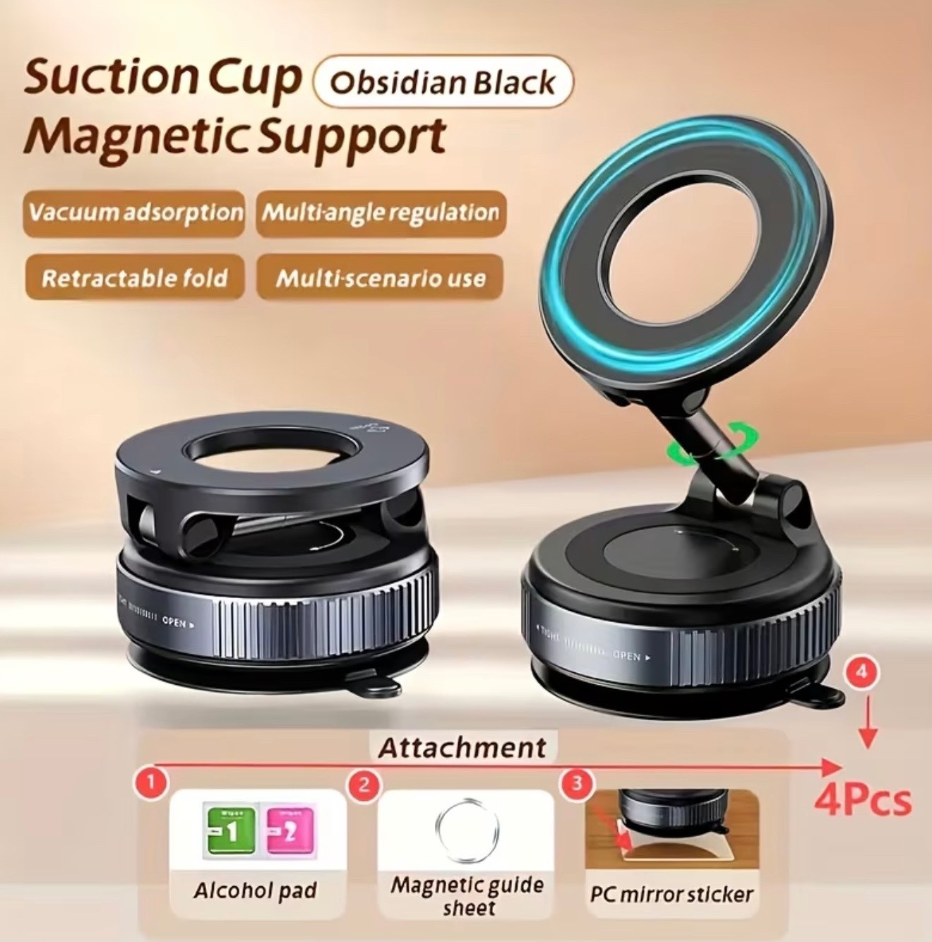 Vacuum Magnetic Phone Holder 360° Adjustable Foldable Phones Mount for Car Gym