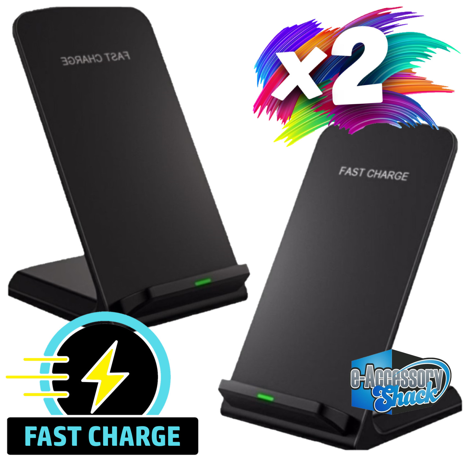 2 Pack Wireless Fast Charger Stand Dock Cradle for Apple iPhone Samsung Galaxy