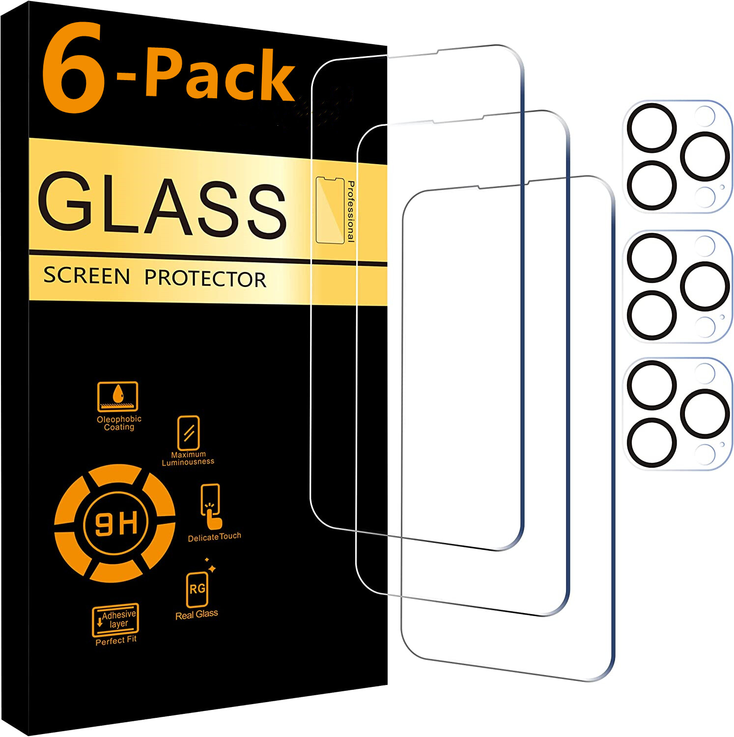 For iPhone 15 14 13 12 Pro Max Tempered Glass Screen Protector Camera Protector