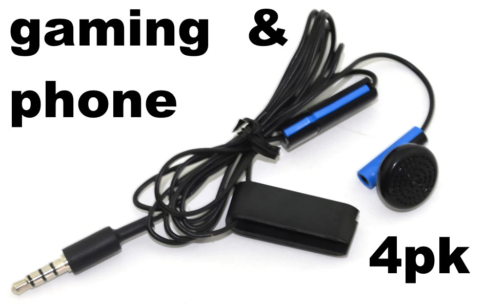 3.5mm Mono Single Black Earbud Earphone w/Microphone Mic For Phone & Gaming, 4PK