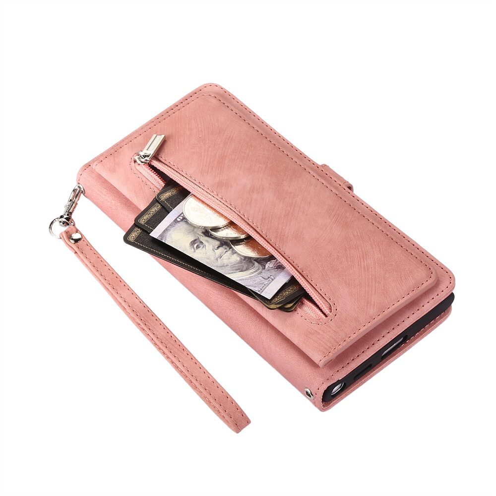 For Redmi and Xiaomi “All” Series Zipper Leather Flip Card Wallet Case W/Lanyard