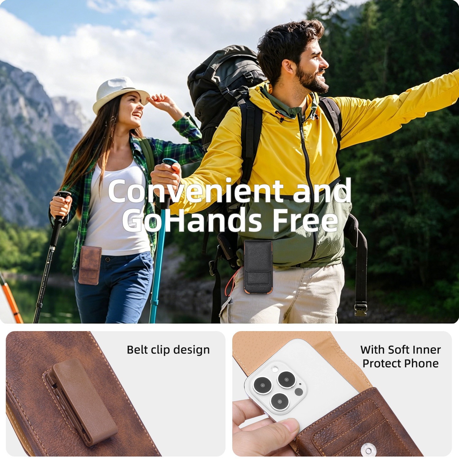 Vertical Cell Phone Pouch Case Waist Holster with Belt Clip Loop Leather Holder