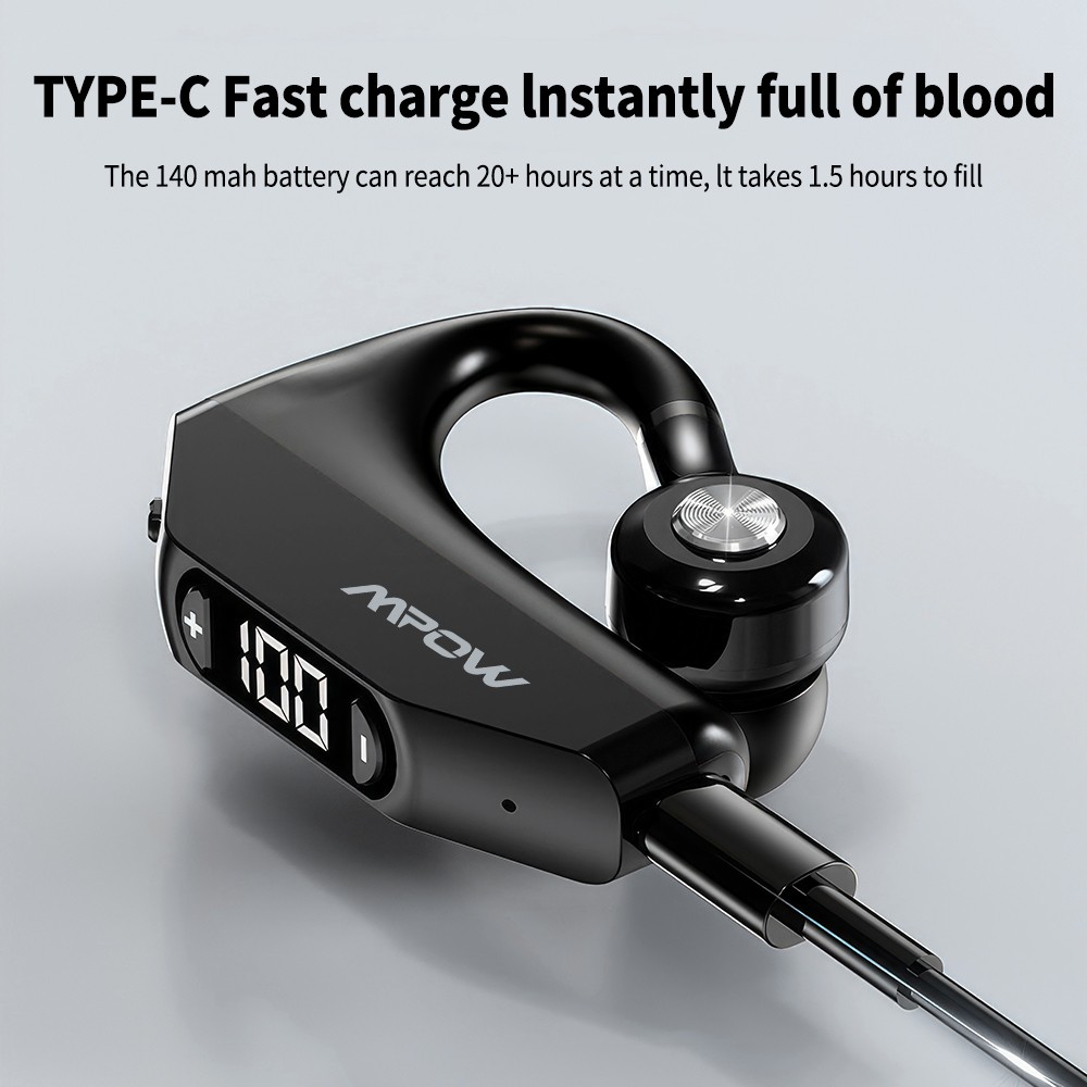 Mpow Single Bluetooth 5.3 Headsets Open-Ear Sports Earbud for Running/Driving US