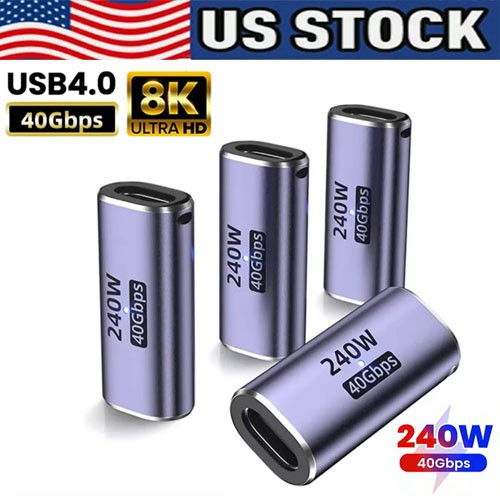 USB 4.0 Type-C Adapter 240W Coupler 40Gbps Support for Lot PC/Macbook/Phone