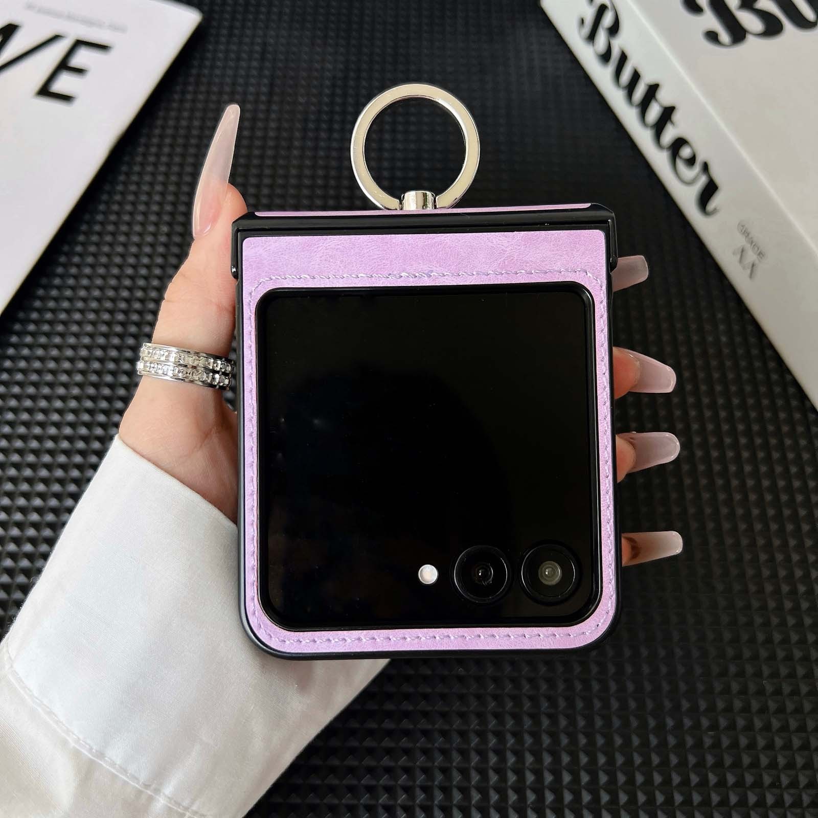 For Samsung Galaxy Z Flip 8 7FE 7 6 5 4 3 Magnetic Ring Stand Leather Phone Case