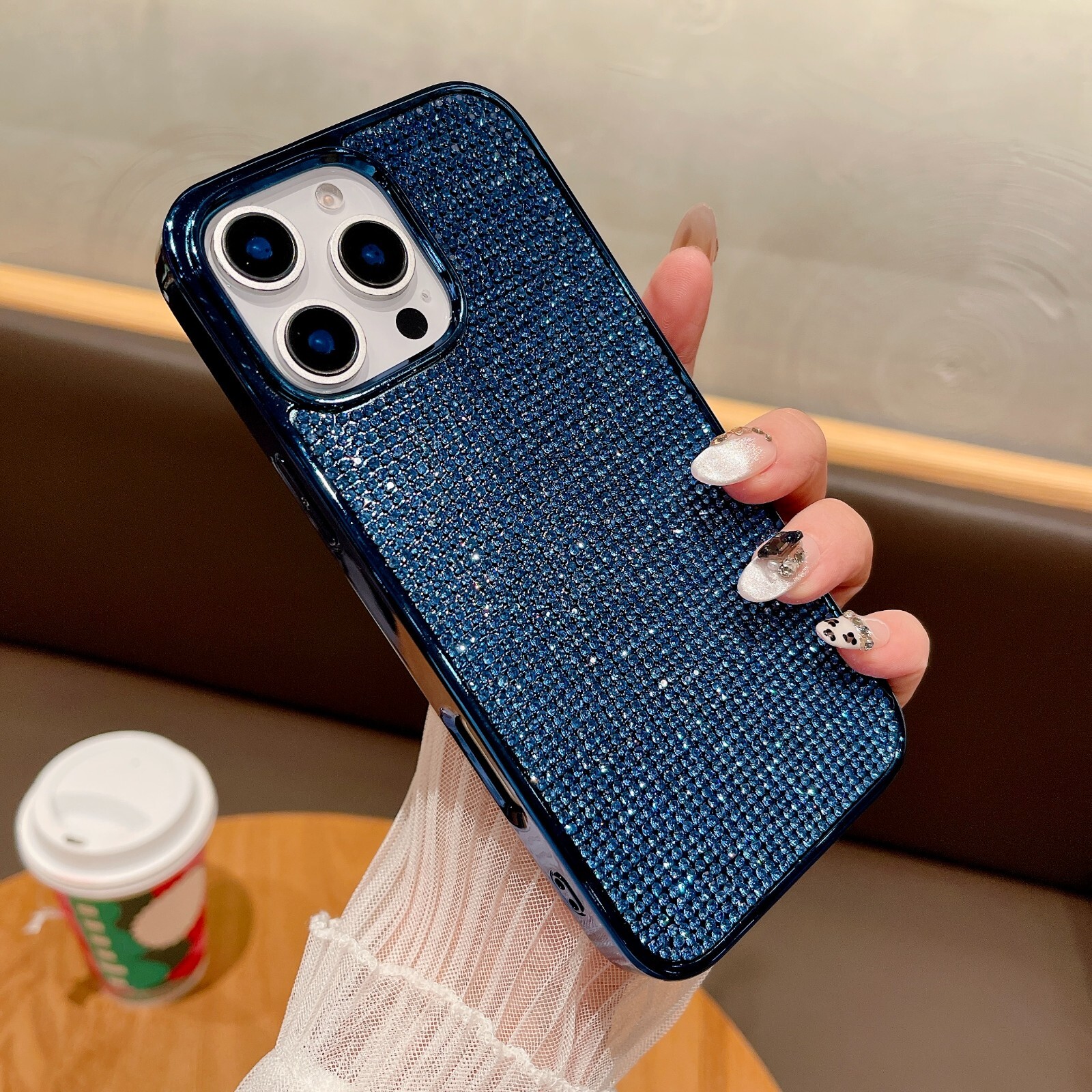 For iPhone 16 Pro Max 15 14 13 12 11 Plain Color Diamond Shockproof Phone Case