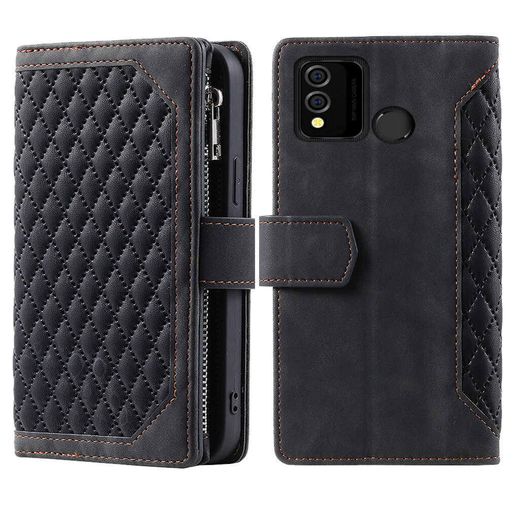 For BLU J9L Rhombic Wallet Case,Luxury Leather Zipper Flip Card Phone Case