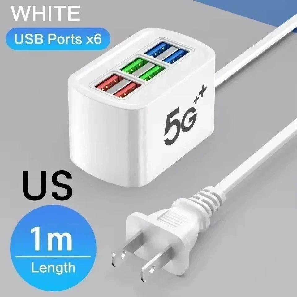 6 Port USB Charging Station Fast Wall Charger Desktop AC Power Adapter Hub