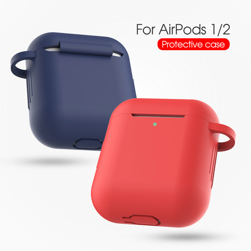 For Apple AirPods 2 & 1 Silicone Protective Case Full Cover + Fur Ball Keychain