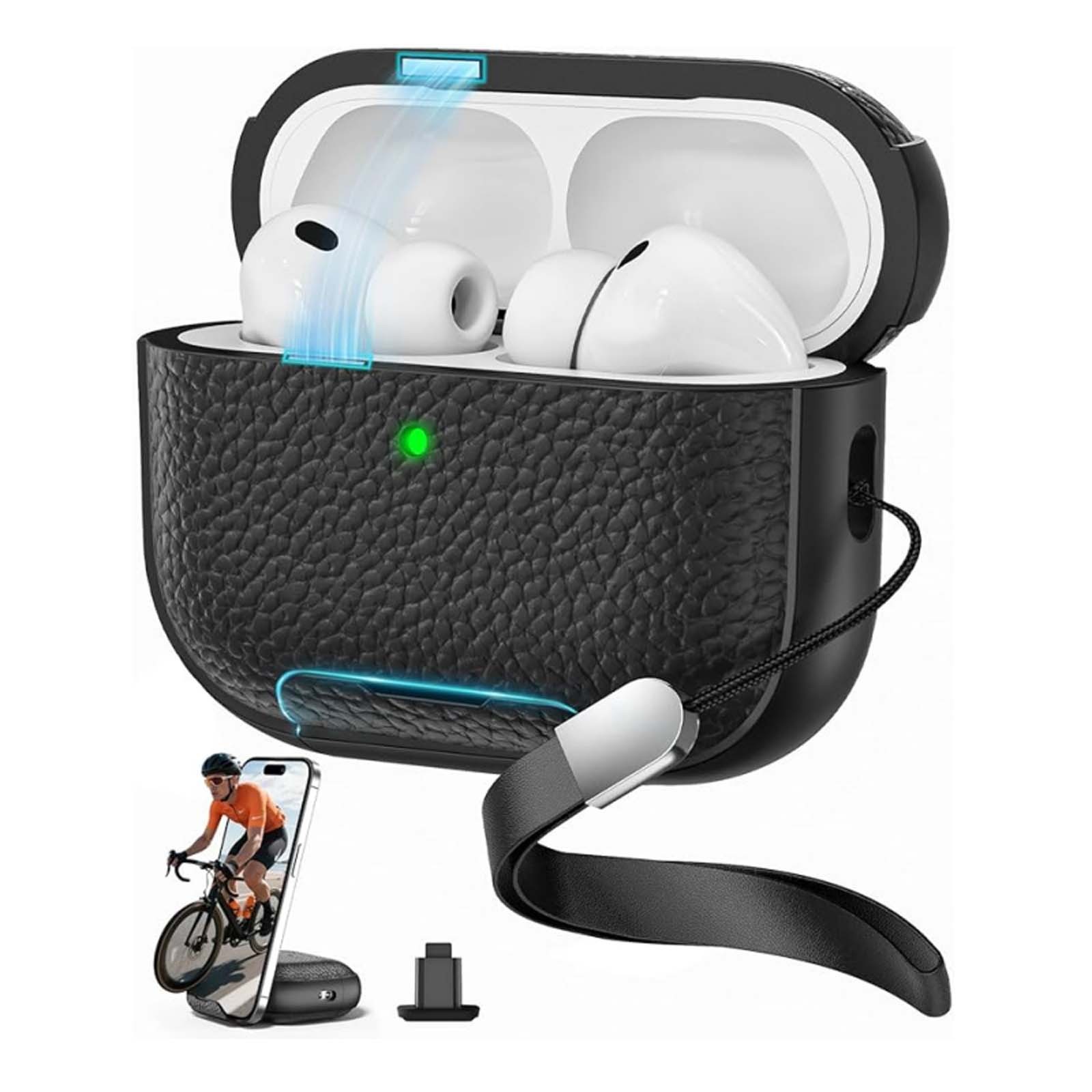 For Apple AirPods Pro 3 2025/4th Gen Shockproof PC PU Leather Stand w/Strap Case