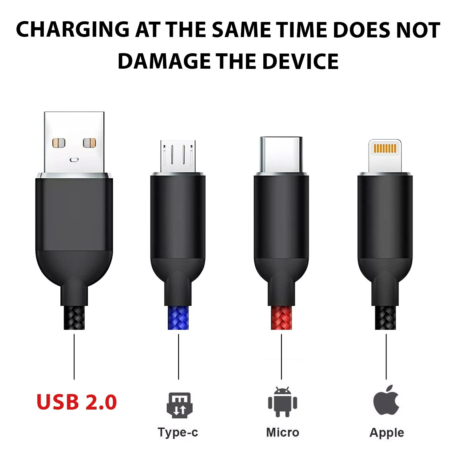 3in1 Fast Charging Cable USB C Micro USB 8 Pin Fast Charging Nylon Braided 1.2M