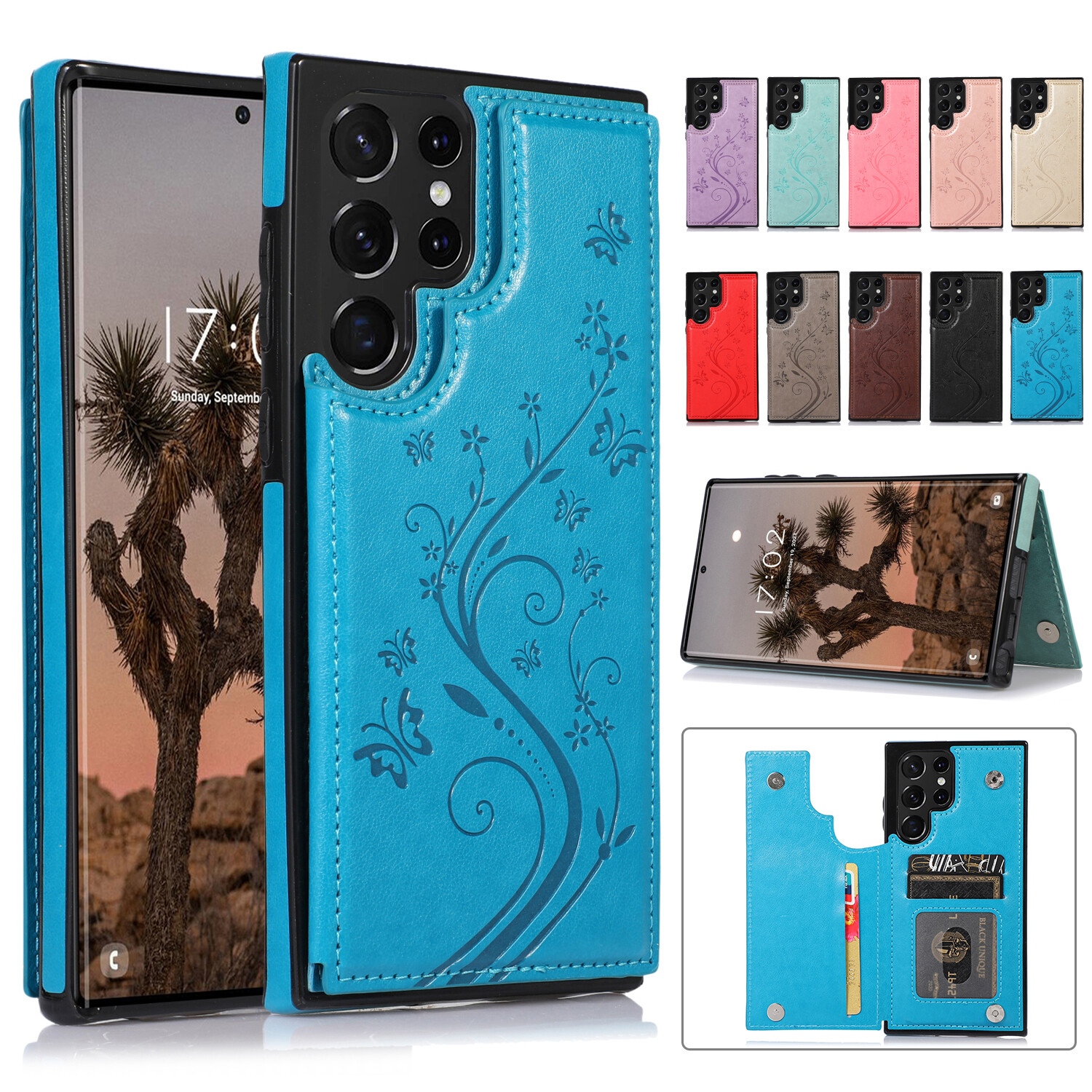 Card Holder Slim Leather Wallet Case Fr Samsung Galaxy S24 S23 FE S22 S21 Note20