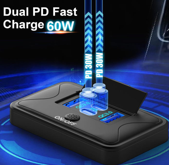 MARINE 4 Port 12V USB Outlet Wall Mount Dual 36W PD & Dual 18W QC3.0