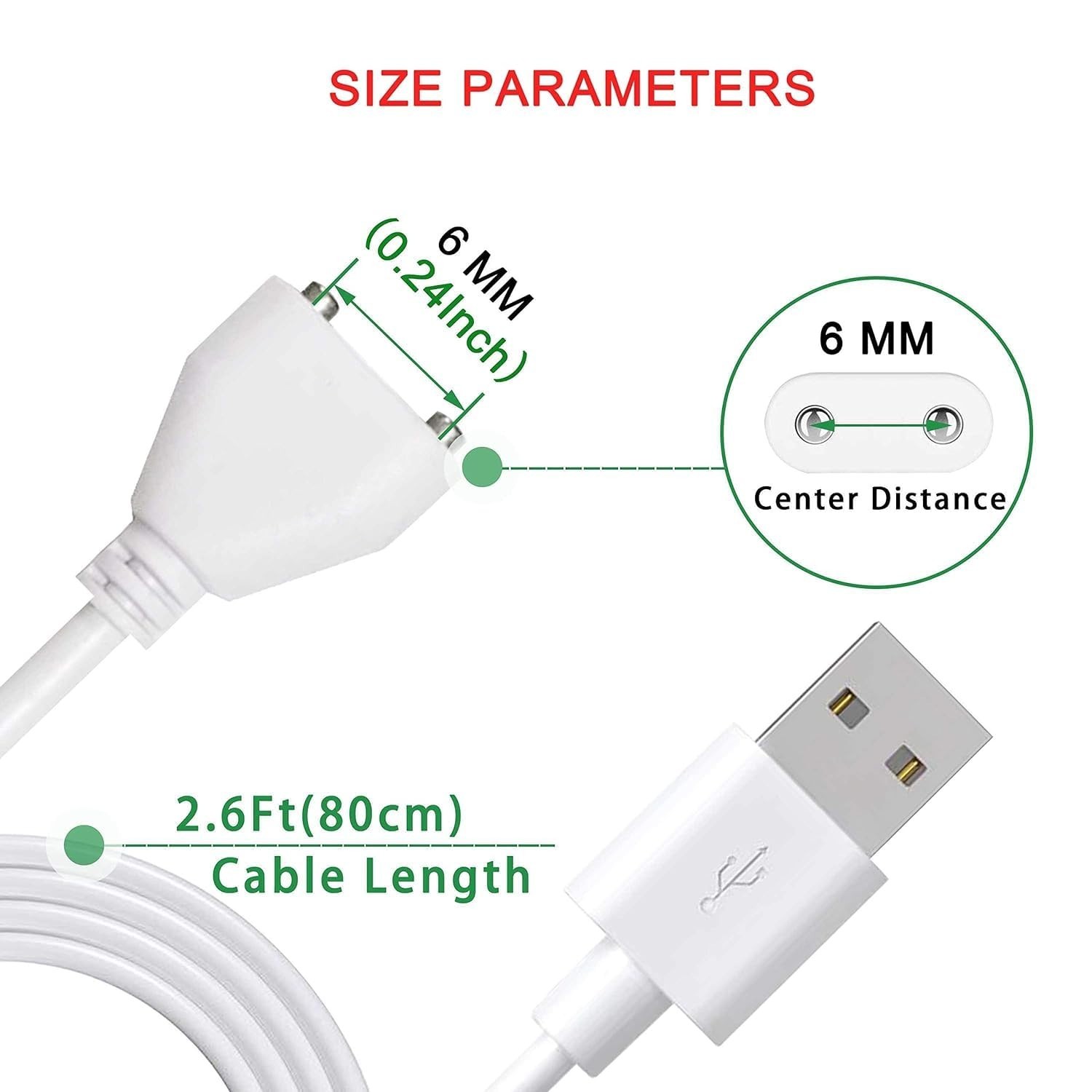Magnetic USB DC Charger Cable Replacement – 6mm/0.24inch, White, Fast Charging