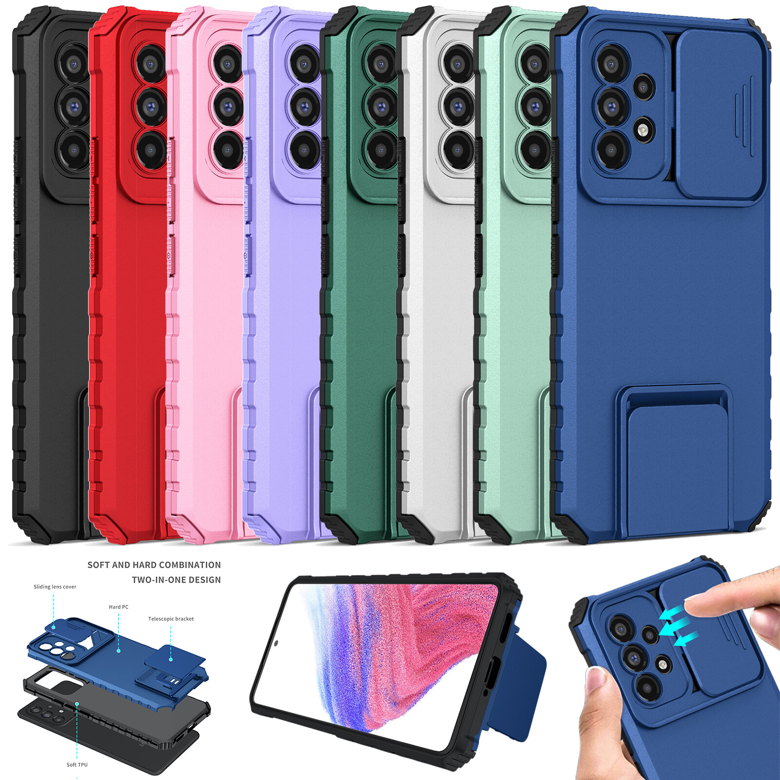 For Samsung Galaxy A15 5G A25 A05s A54 A14 Military Case Tempered Glass Protect
