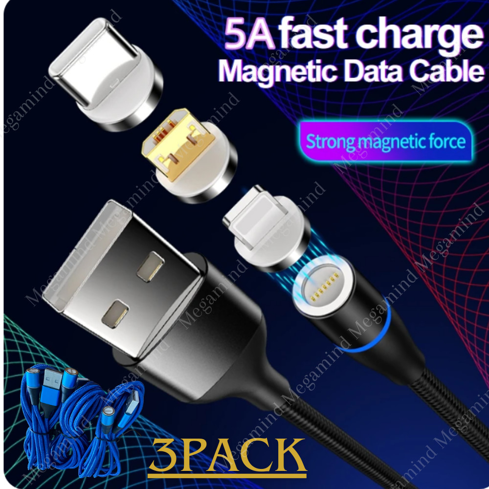 3 PACK Magnetic Phone Charger Fast Charging Cable For Micro USB/Type C/ iPhone
