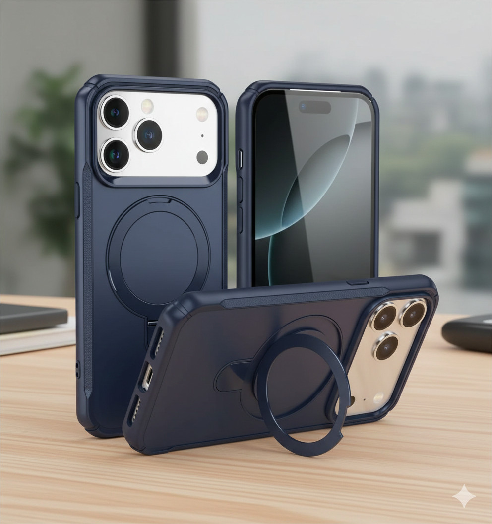 CURADOR MagSafe iPhone 17 Pro Max Case 360° Ring Stand Shockproof Blue