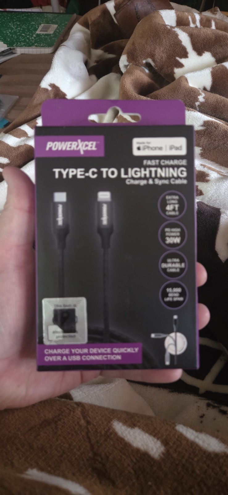 PowerXcel FastCharge USB Type-C To Type-C Charge & Sync Cable 4 ft Black 30W New