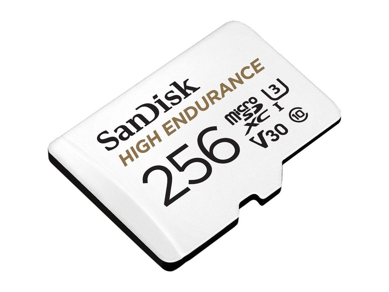 SanDisk 256GB High Endurance microSDXC C10, U3, V30, 4k UHD Memory Card w/ Ad…