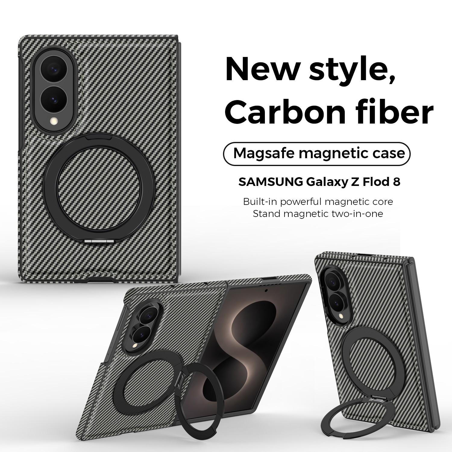 For Samsung Galaxy Z Fold8/Fold8 Ultra Mag Safe Carbon Fiber Texture Stand Case