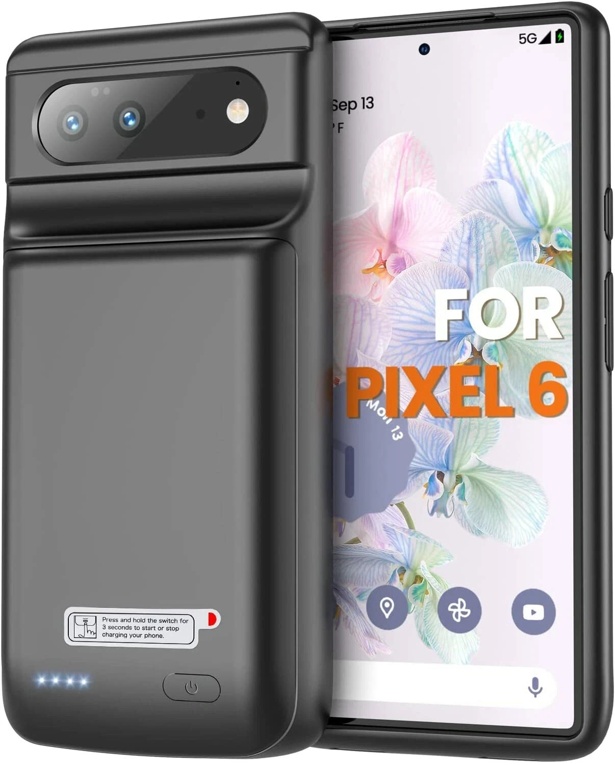 Battery case for Google Pixel 6 / 6.4” / 10000 mAh Powerful rechargeable Cover