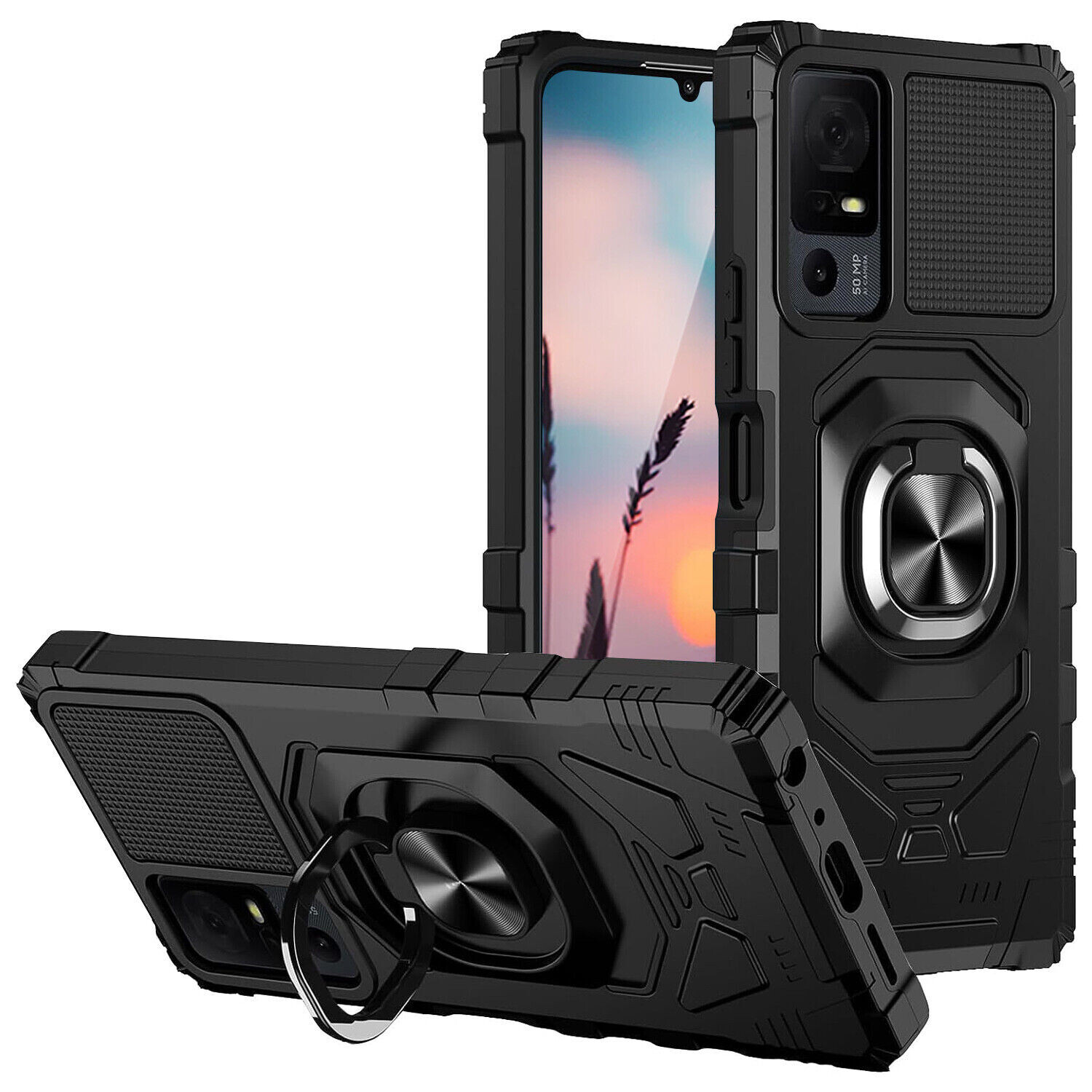 For Lively Jitterbug Smart 4 Smart4 Armor Ring Stand Hybrid Case Phone Cover