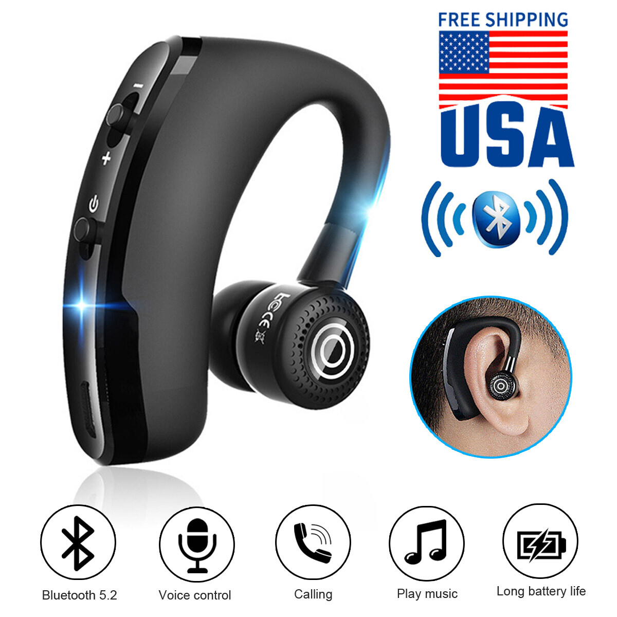 Bluetooth 5.2 Wireless Earbuds Ear Hook Driving Trucker Earbuds Noise Cancelling