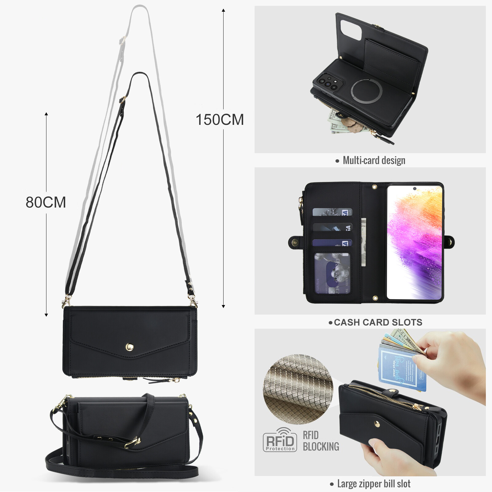Crossbody Magnetic Wallet Case For Samsung Galaxy A56/A55/A54/A36/A16 5G/A14/A13