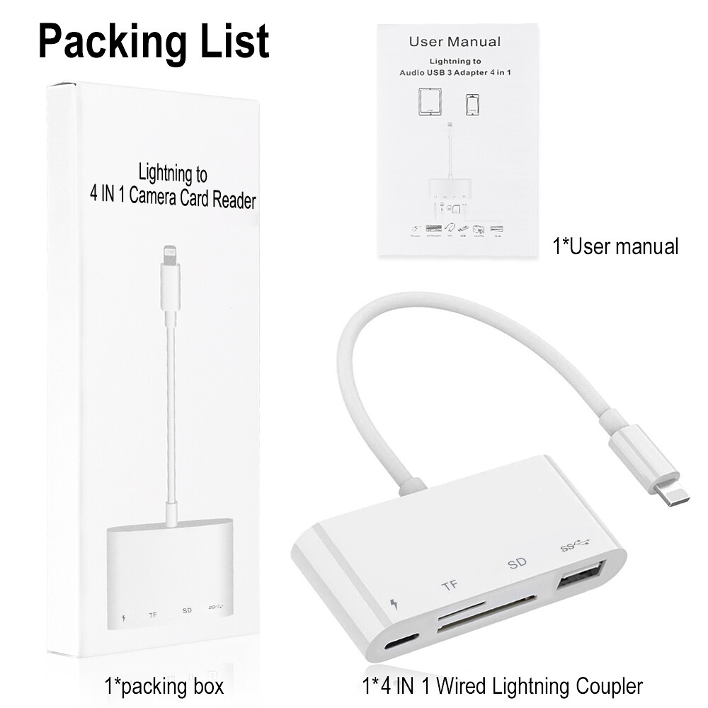 4in1 USB Stick, TF, Micro/SD Card Reader to 8pin OTG Adapter for iPhone/iPad iOS