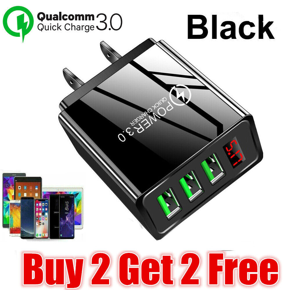Black US 3 Port Fast Quick Charge QC 3.0 USB Hub Wall Charger Power Adapter Plug