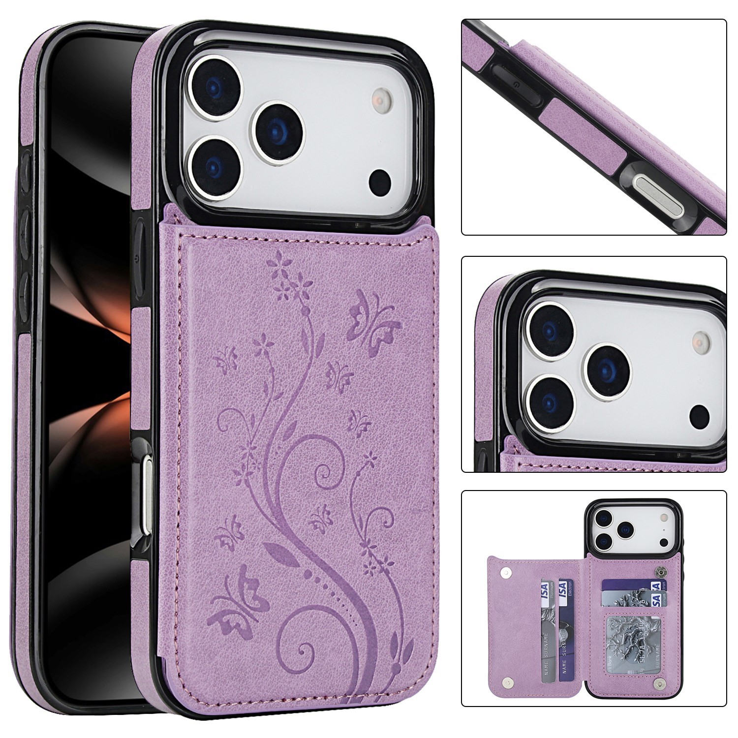 For iPhone 17 16 15 Pro Max 14 13 12 Shockproof Leather Wallet Card Holder Case