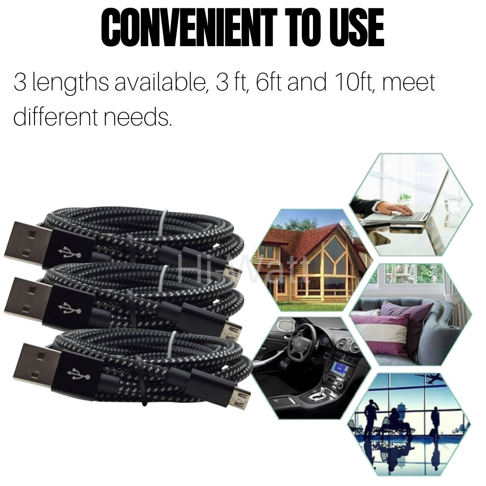 3Ft/6Ft/10Ft Micro USB Fast Charger Cable Braided Data Cord For Samsung Android