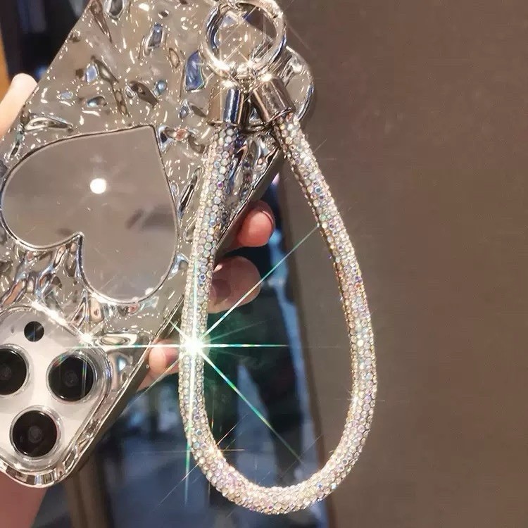 Rhinestone Phone Chain Strap Short with Metal Tab Anti-Drop