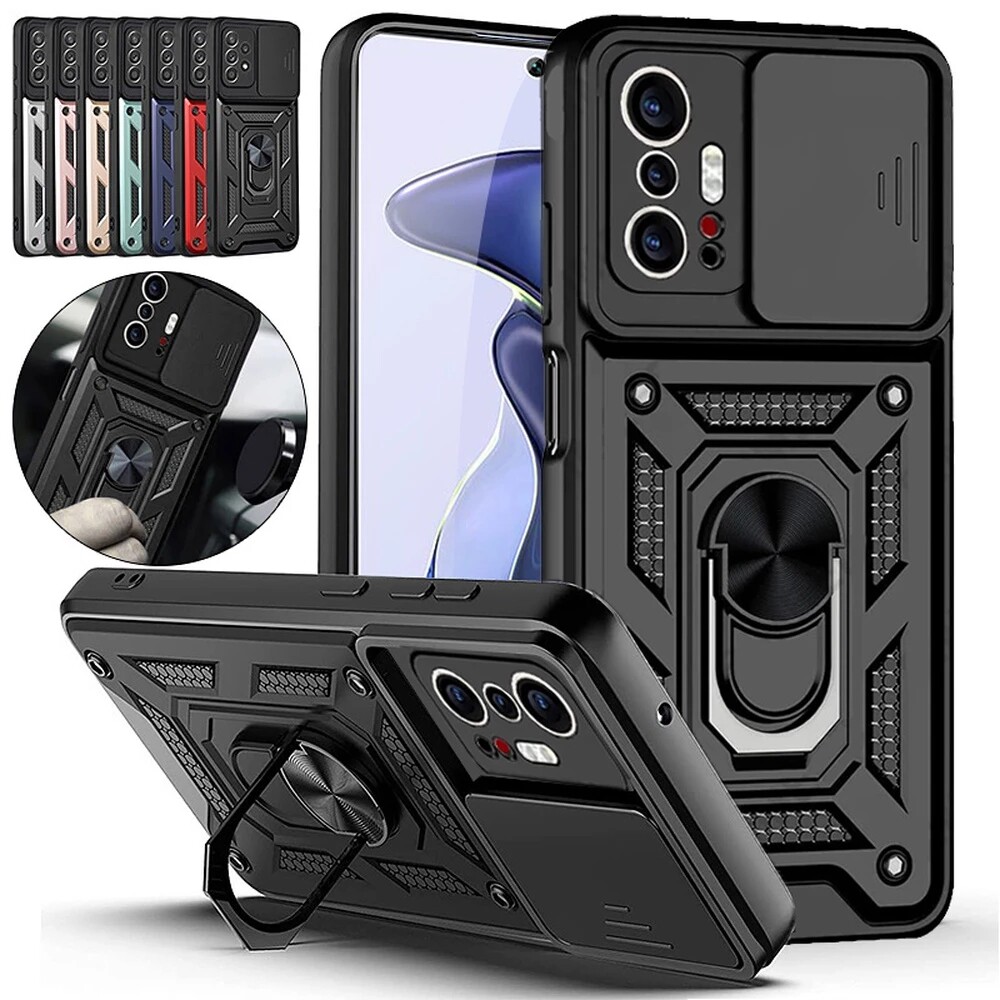 Hot Black Case For Xiaomi 12T Redmi Note 11 Pro 10 8 9C Rugged Ring Stand Cover