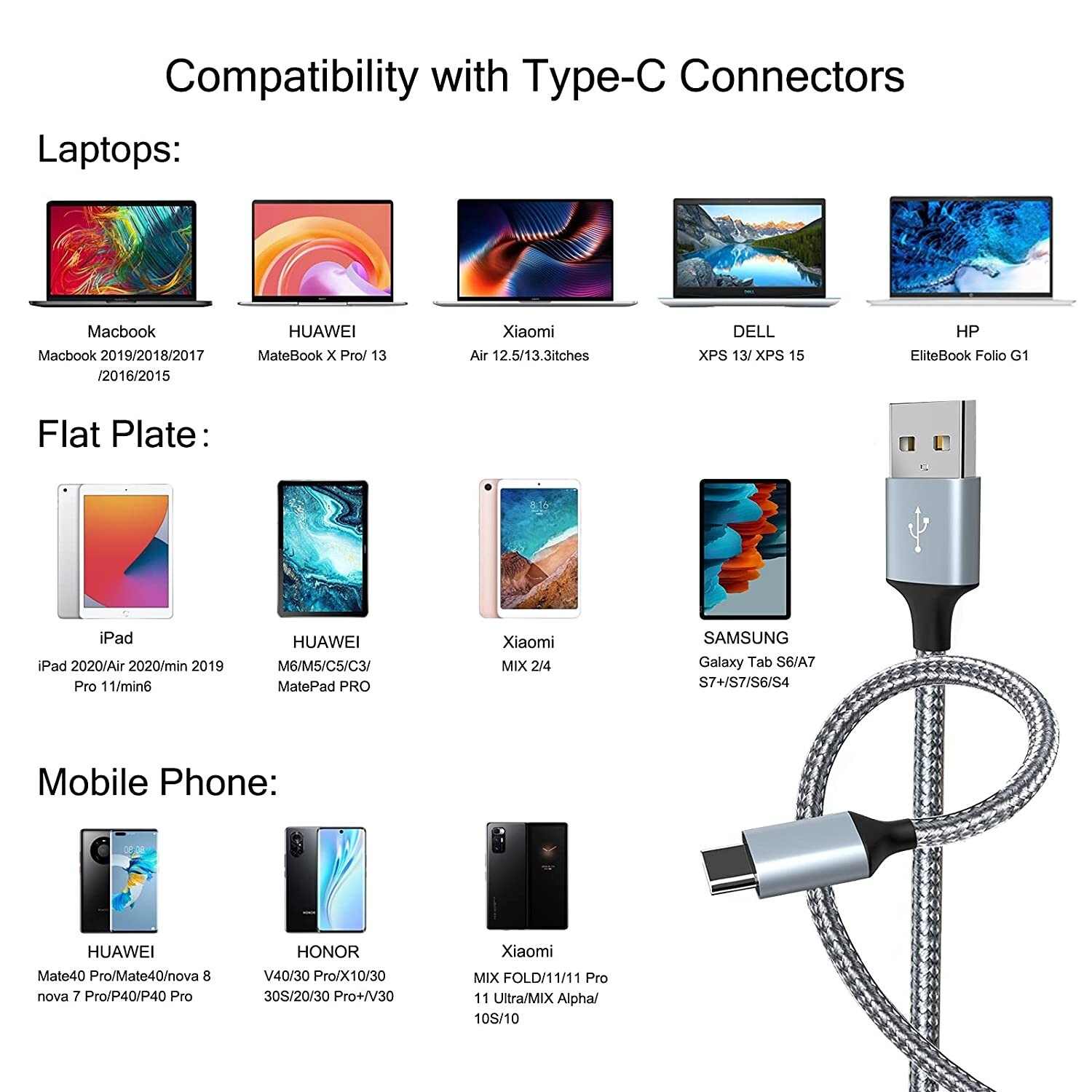 3Pack Braided USB C Type-C Fast Charging Data SYNC Charger Cable Cord 3/6/10FT