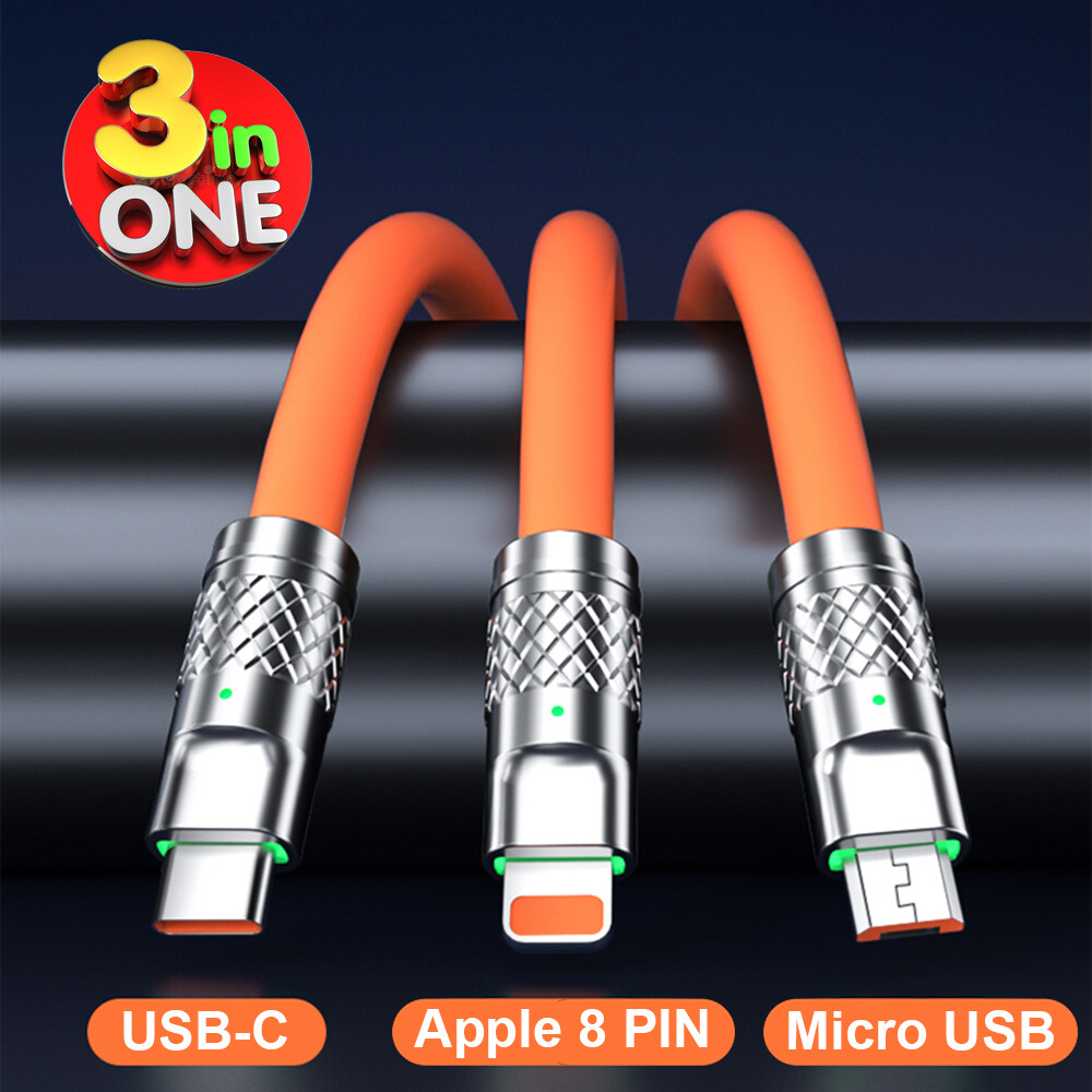 3 in 1 Fast Charging Cable Cell Phone Charger Cord For iPhone Type C Micro USB
