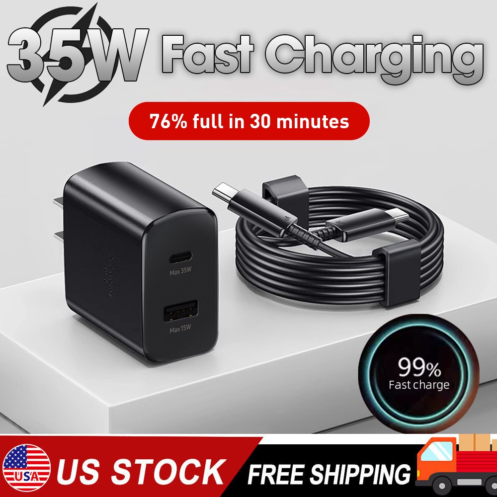 Super 35W PD Power Adapter Duo Wall Charger+Cables For Samsung S24-S20 NOTE 20