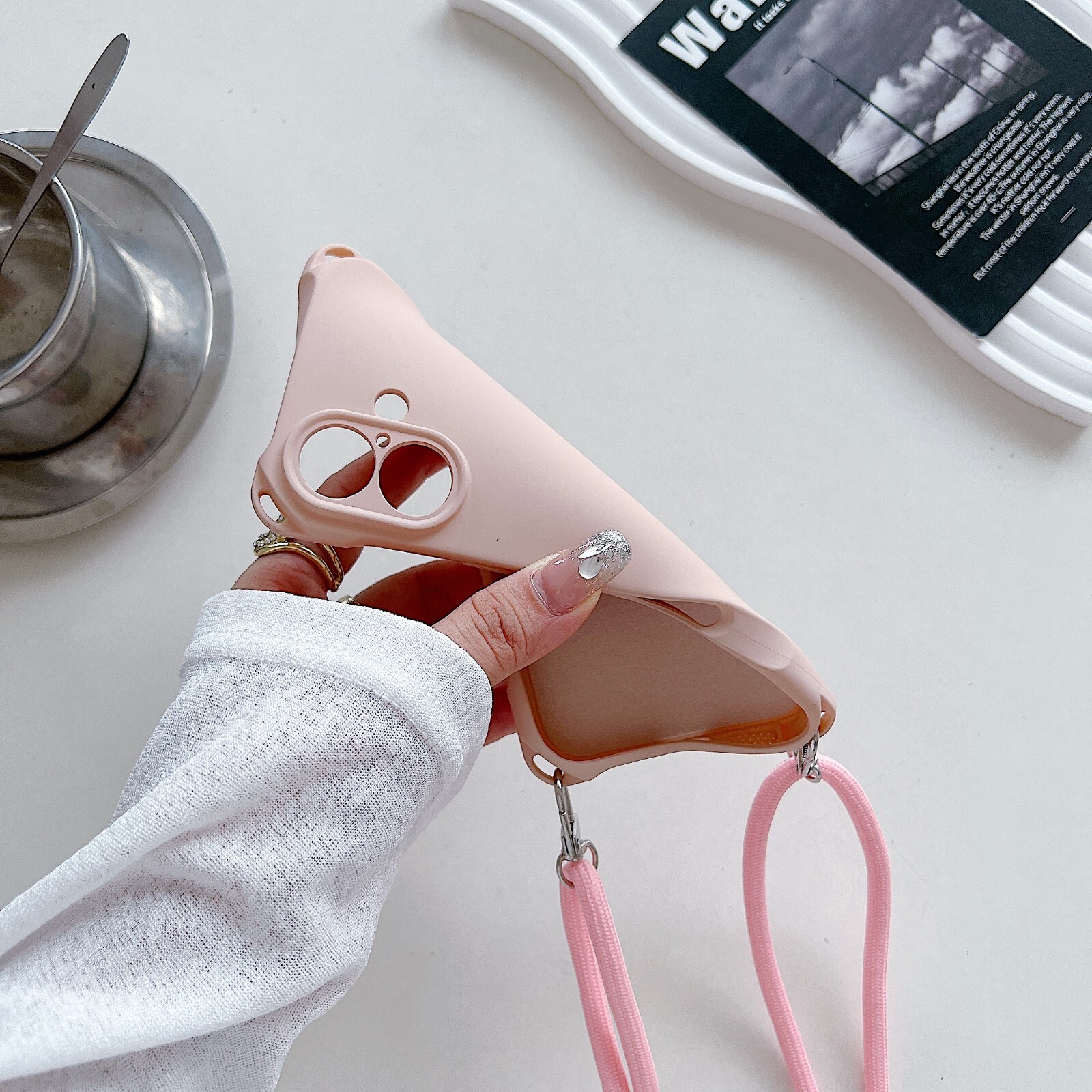 For iPhone 16 Pro Max 15 14 13 11 Plain Color Phone Case With Crossbody String