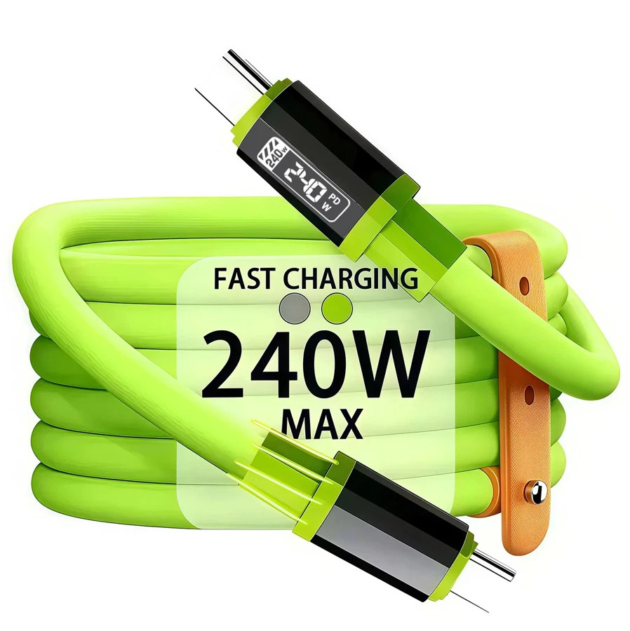 1pc Type C Fast Charging Cable 5A Braided USB Charger Green – Charger Cable