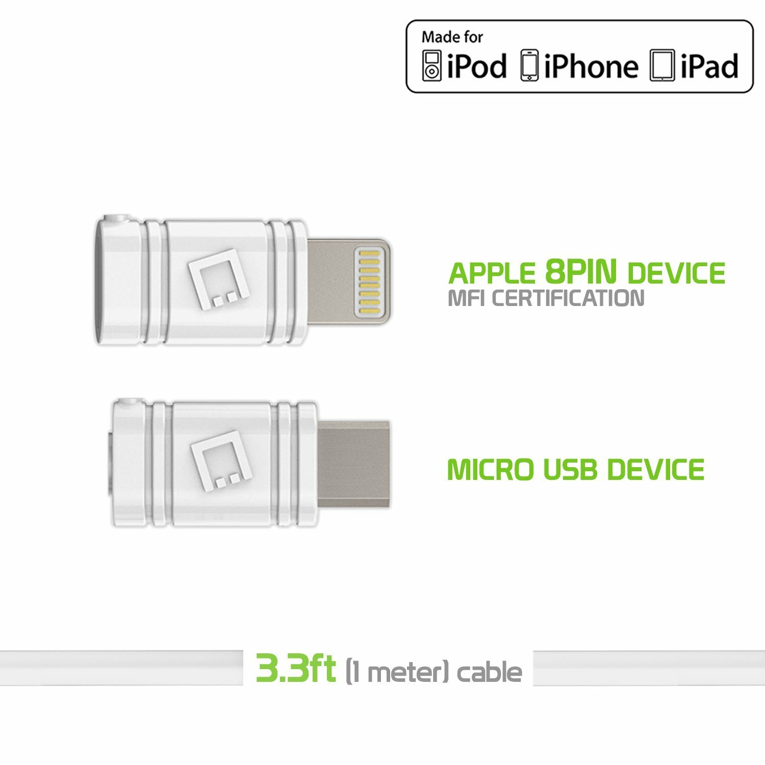 Micro USB & Lightning USB Data Sync & Charging Cable for Apple iPhone Samsung