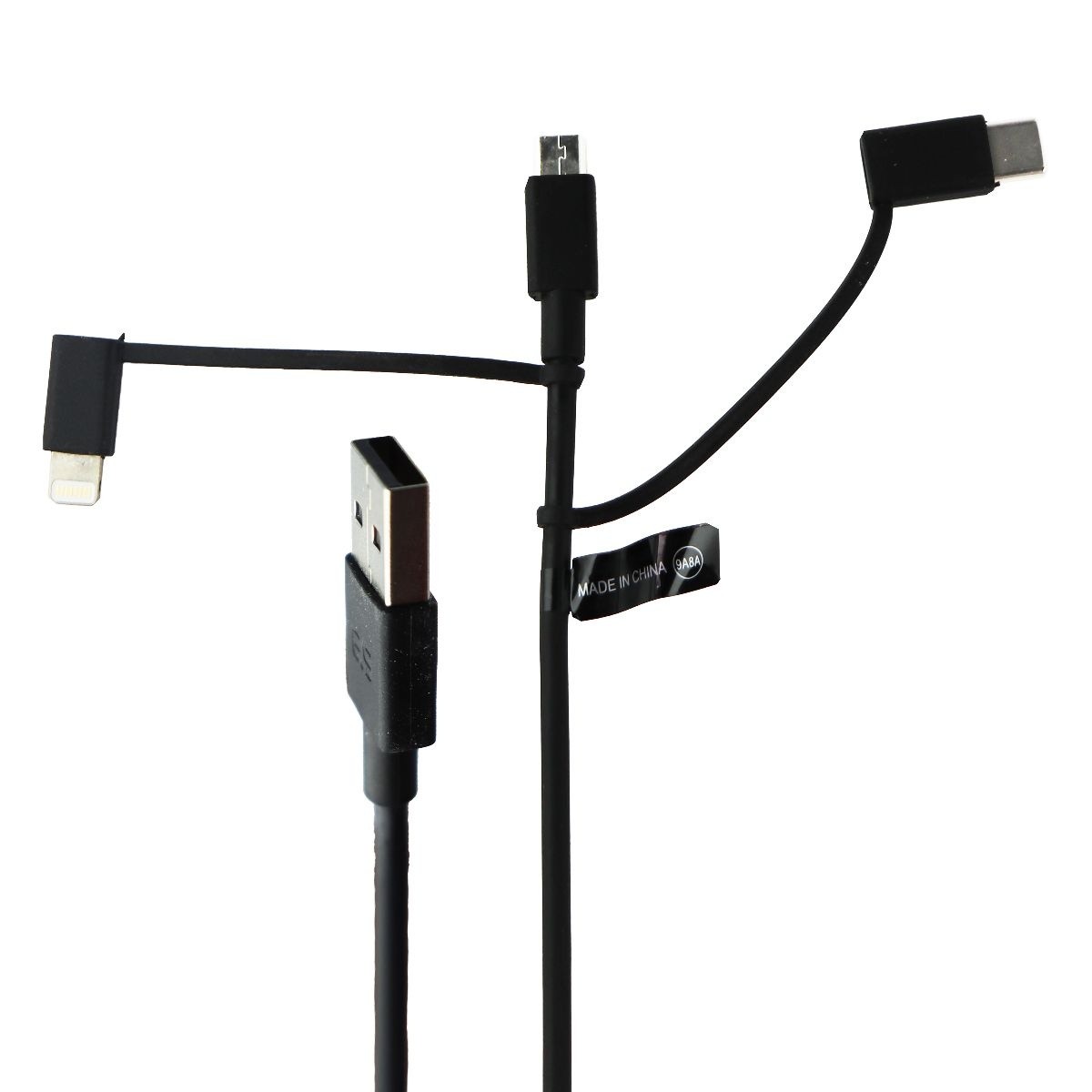 PureGear 4-Ft 3-in-1 USB Cable with Micro-USB, USB-C, and 8-Pin