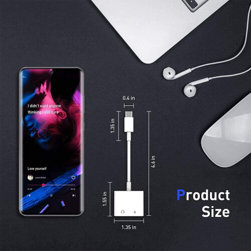 Type-C USB C to 3.5mm Jack Headphone & Charger 2 in 1 Adapter for Samsung Galaxy